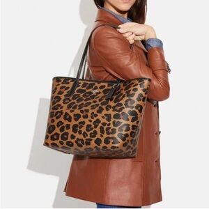 Coach City Tote With Leopard Print